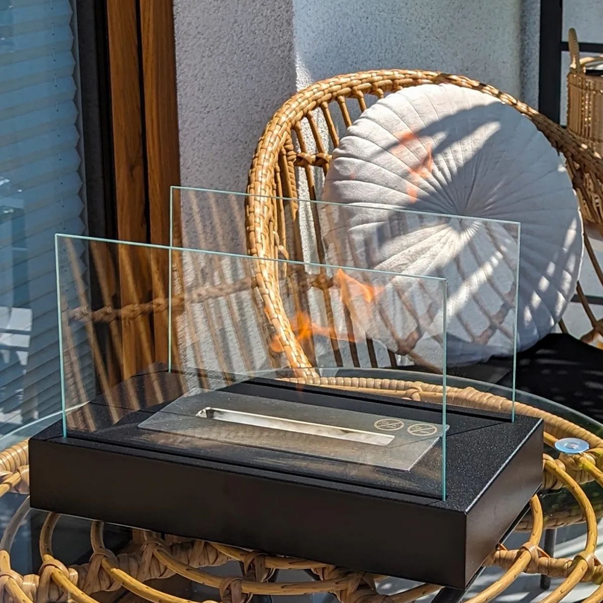 Vrijstaande bio-ethanol haard GLOW structuur mat zwart