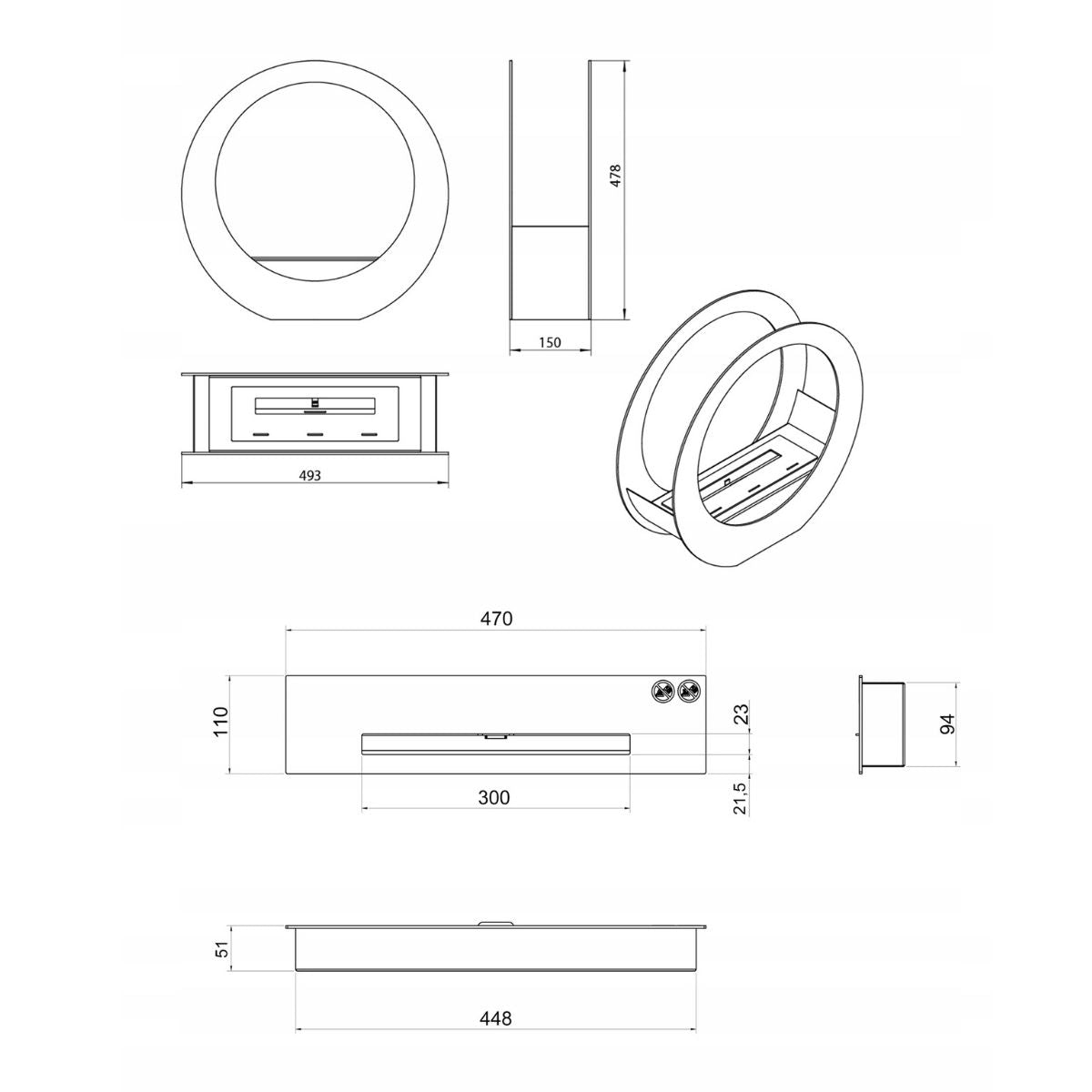 Vrijstaande bio-ethanol haard ONLY mat zwart