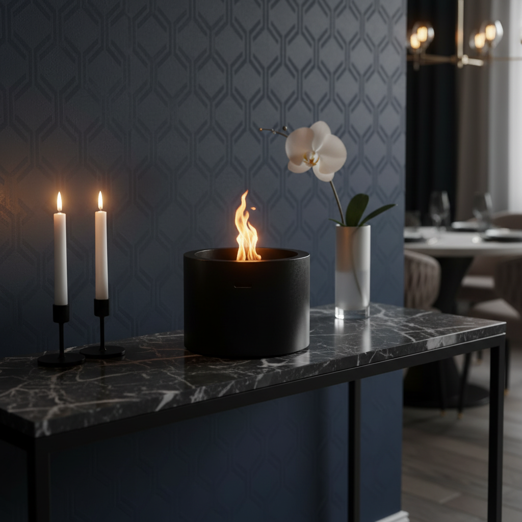 Vrijstaande bio-ethanol haard MOON MINI mat zwart