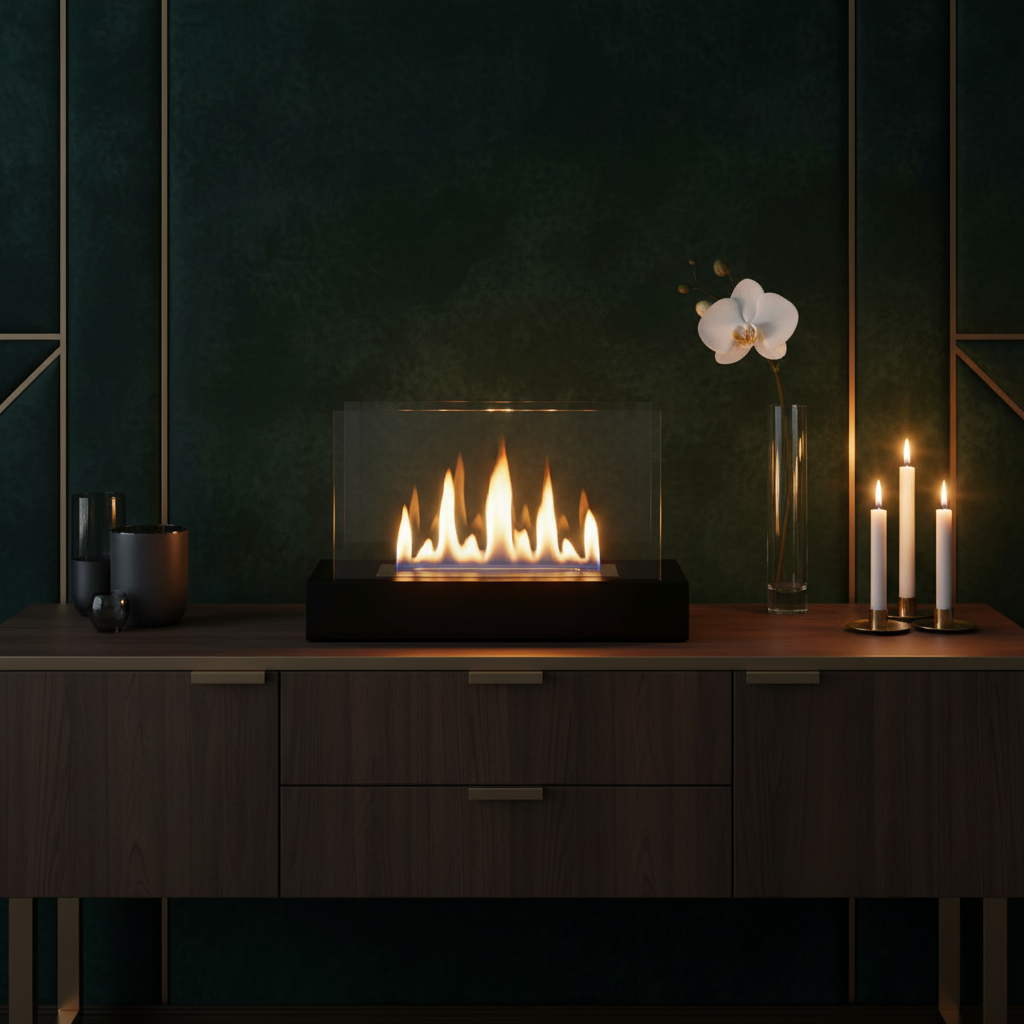 Vrijstaande bio-ethanol haard GLOW structuur mat zwart